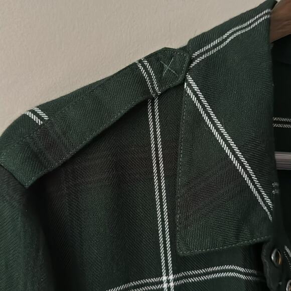 SANCTUARY HUNTER GREEN PLAID BUTTON DOWN BLOUSE SIZE LARGE - Picture 6 of 6